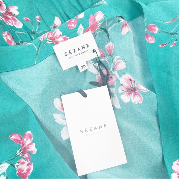 SOLD! SEZANE Green Floral AURE Silk Trapeze Dress - Picture 3 of 7